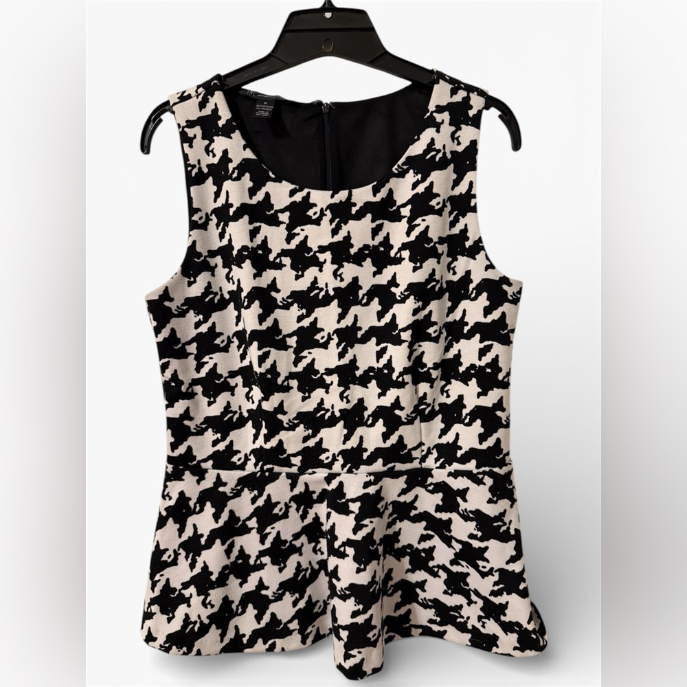 INC International Concepts Black & White Houndstooth Sleeveless Top Medium